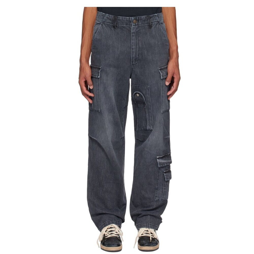 NWT Winnie New York Black Faded Denim Cargo Pants